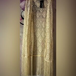 YouthSize 12 Shrug with decorative lace and fringe bottom